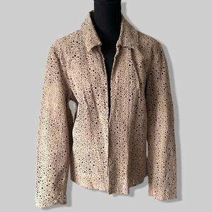Chico's Tan Genuine Leather Laser Cutout Long Sleeve Open Front  Jacket